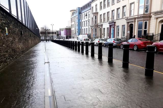 Bollards at Bayview Terrace, just off Strand Road. Its believed these were installed as a security measure.