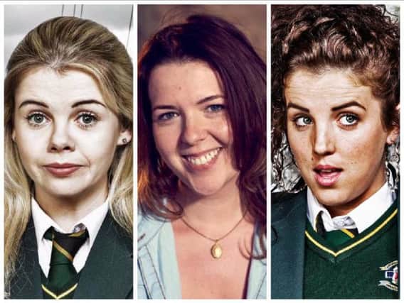 DERRY GIRLS: from left to right, Saoirse-Monica Jackson (Erin Quinn), Lisa McGee (writer and creator) and Jamie-Lee O'Donnell (Michelle Mallon). (Photos: Channel 4)