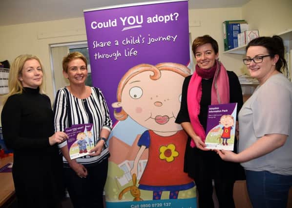 Western Trust Adoption and Permanency Team members calling for adoptive parents to give a child a forever home from left to right are: Anita Birney, Social Work Manager Adoption; Clare Scallan, Senior Social Work Practitioner; Sheena Kelly, Senior Social Work Practitioner and Ailish McGirr, Social Work Student