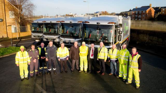 Mayor of Derry City and Strabane District, Councillor MaolÃ­osa McHugh, today launched Councils new fleet of state of the art refuse vehicles. The Mayor is pictured alongside Bertie Magee (Fleet Manager), Conor Canning (Head of Environmental Services), Tommy McMullen (Strabane Fleet Supervisor) and James McIvor (Refuse Collection Supervisor).