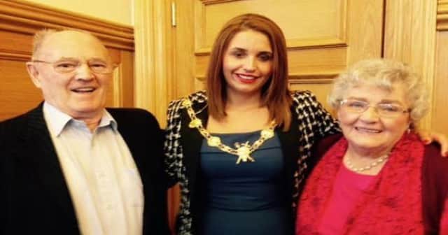 2015...Billy and Mary Nelis pictured with Elisha McCallion during her term as Mayor of Derry.