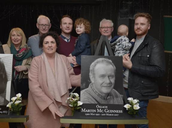 Members of the McGuinness pictured at the launch of the new Martin McGuinness Cumann at the Gasyard Centre on Saturday afternoon last. DER041GS025