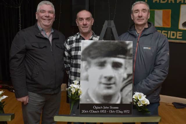 Gerald, Thomas and Pat Starrs pictured at the launch of the new John Stars / Padraig Pearse Cumann at the Gasyard Centre on Saturday afternoon last. DER041GS024