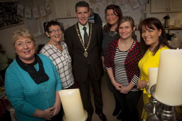 Pictured with Deputy Mayor of Derry & Strabane John Boyle are Marie Dunne, Geraldine Fitzpatrick, Grainne Mc Closkey, Niamh Scullion and Margaret Cunningham