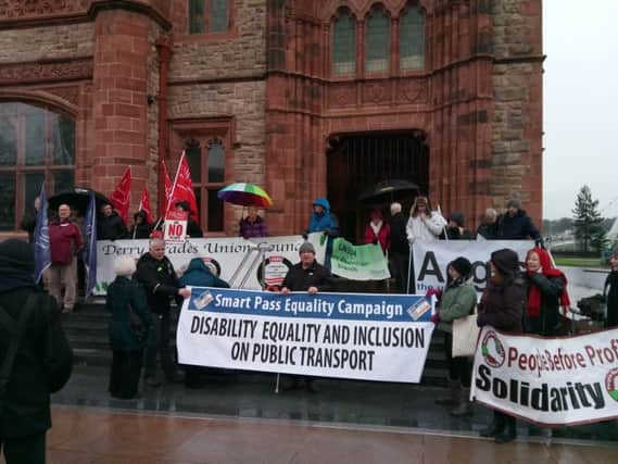 Union representatives gathered at the Guildhall on Wednesday.