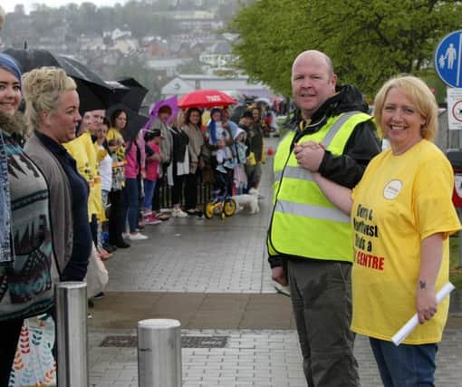 Campaigners back in 2015 creating a 'Chain Along The Foyle' from the Peace Bridge to Craigavon Bridge to highlight the lack of service for people with depression/in crisis in the north-west. DER1815MC154