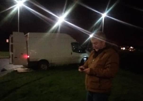 Independent Councillor Warren Robinson pictured beside the van in Galliagh on Monday night.