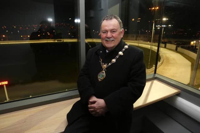 Mayor Councillor Maolosa McHugh enjoying the newly refurbished Brandywell Dog track.
