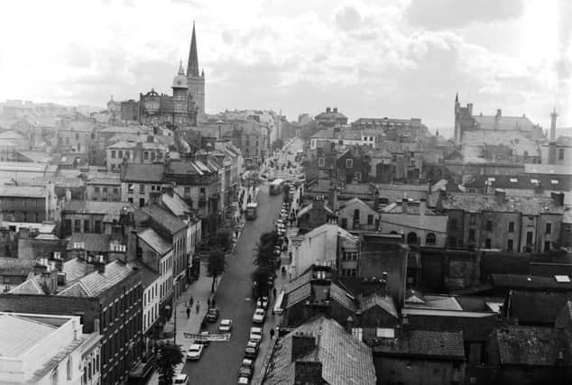 A view of Derry's city centre, looking up Shipquay Street towards the Diamond, in the early 1960s.
