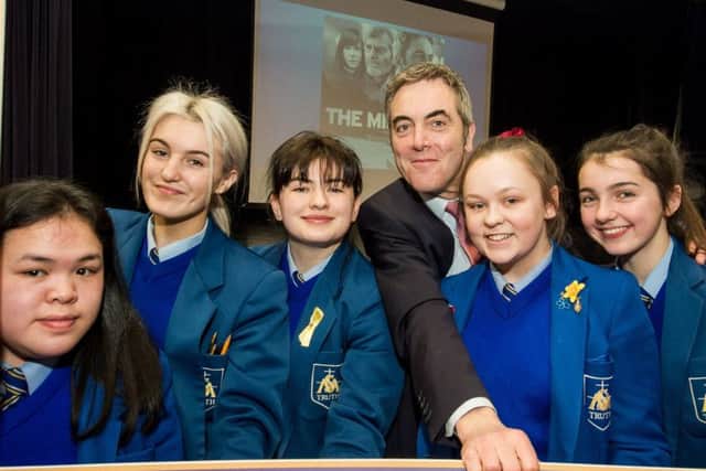 James Nesbitt and the Derry girls from St Mary's College. (Stephen Latimer)