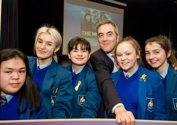 James Nesbitt and the Derry girls from St Mary's College. (Stephen Latimer)