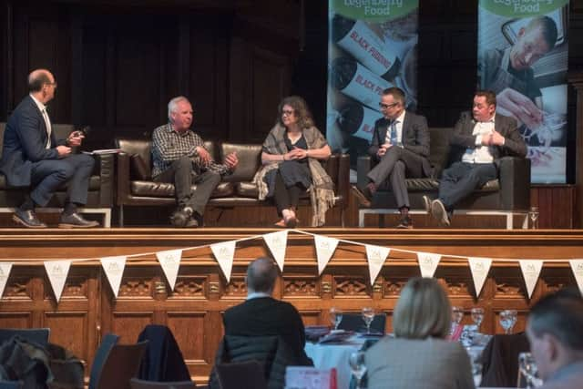 Chef Brian McDermott from the Food Ovation Centre with John and Sally McKenna, Diarmuid Murphy Brand Manager with Simply Better at DunneÃ¢Â¬"s Stores and Chef Neven Maguire, during the Taste Our Best Conference in the Guildhall. Picture Martin McKeown. Inpresspics.com. 05.03.18