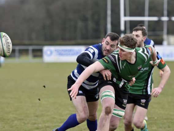 Joe Dunleavy playing for City of Derry against Old Crescent in 2017.