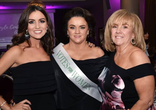Ciara O'Hagan, Deborah Cross and Joan O'Hagan enjoyed the Foyle Centennial Women's Awards 2018 Gala Ball in the City Hotel. DER1118-104KM
