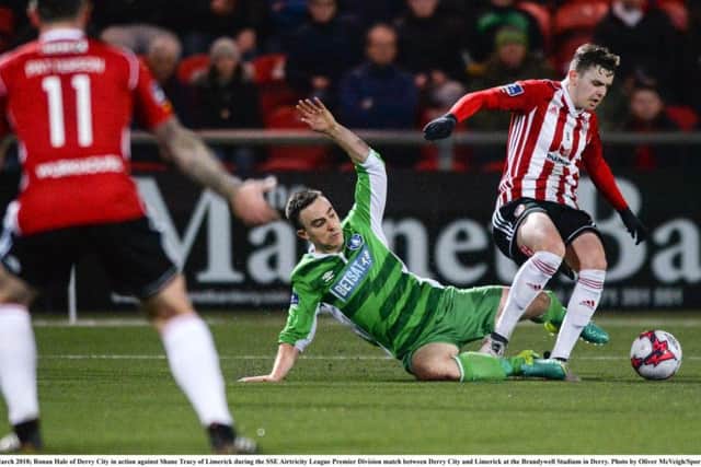 Derry City hat-trick hero, Ronan Hale scored the first goal at the newly refurbished stadium into the 'Ryan McBride End'.