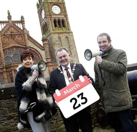 Mayor Maoliosa McHugh with Sheila McClelland and John French from Consumer Council ahead of the event in Derry this Friday.