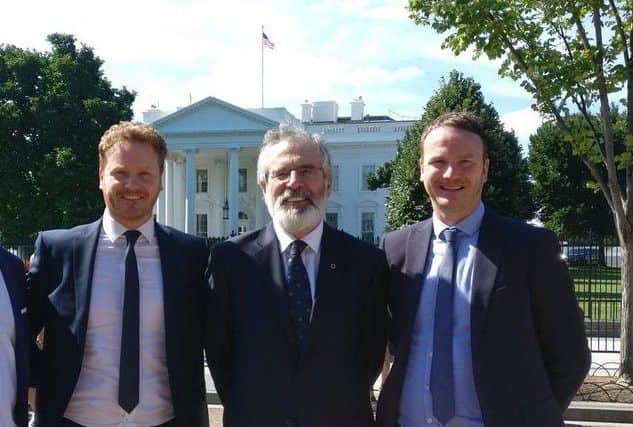 Fiachra and Emmett McGuinness in Washington DC with Sinn Feins Gerry Adams.