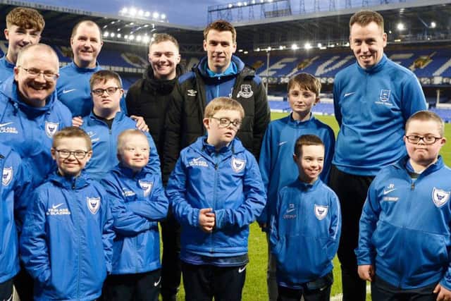 Oxford Bulls players and coaches get to meet Everton and Ireland star, Seamus Coleman at Goodison Park.