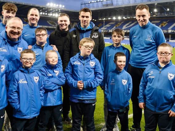 Oxford Bulls players and coaches get to meet Everton and Ireland star, Seamus Coleman at Goodison Park.