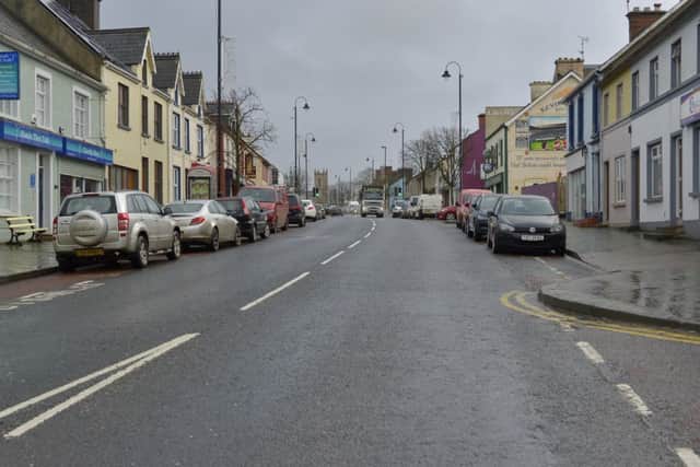 Boundary Commission change divides Dungiven's Main Street between Mid Ulster and West Tyrone constituencies. DER0518GS045