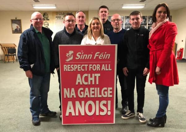Colr. Kevin Campbell (left) pictured with colleagues calling for the Acht na Gaelige.
