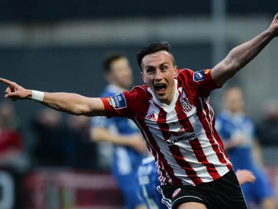 Derry City's Aaron McEneff celebrates his early goal.