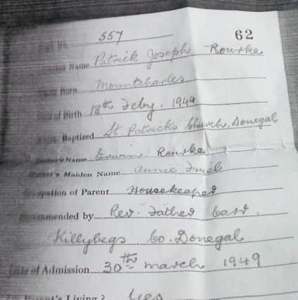 Patrick O'Rourke's admission slip.