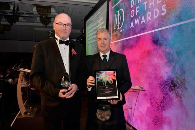 Wheatley Group CEO Martin Armstrong picks up the award for Director of The Year at the IoD Scotland Director of the year awards.
Martin with Raymond OHare, Chair of the IoD Scotland Director of the Year Judging Panel.