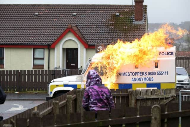 The PSNI were hit with petrol bombs and projectiles on Monday.
Photo by Kelvin Boyes / Press Eye