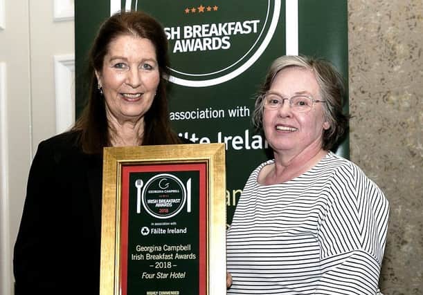 Georgina Campbell presents the Irish Breakfast Award to Patsy O'Kane, Beech Hill.