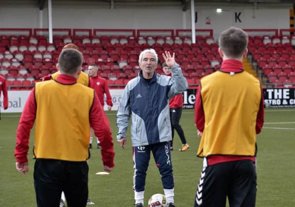 Raymond Domenech, the former manager of the French national team, coaches Derry City U-17 and U-19 players at the Brandywell earlier this week.  DER1518GS018