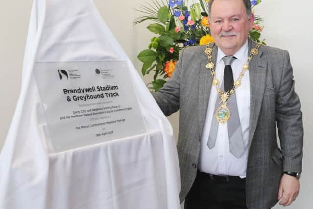Mayor of Derry City and Strabane District Council, Councillor MaolÃ­osa McHugh, performs the official opening of the Brandywell Stradium and Greyhound Track.