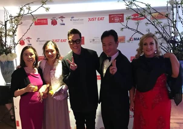 Lai Lee, Frances Lee, Stan Lee and Ursula Mullan of Mandarin Palace pictured with Gok Wan, who hosted the 'Golden Chopsticks' awards.