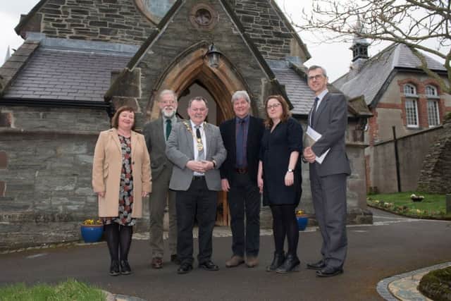 Pic tured at the launch of the Ulster Architectural Heritage, Heritage Angel Awards at St. Augustine's Church are from left, Margaret Edwards, D&SCC; John Anderson UAH Vice-Chair; The Mayor Councillor MaolÃosa McHugh Joe Mahon, Nikki McVeigh, UAH CEO and David Johnston, Chair UAH. PIcture Martin McKeown. Inpresspics.com.