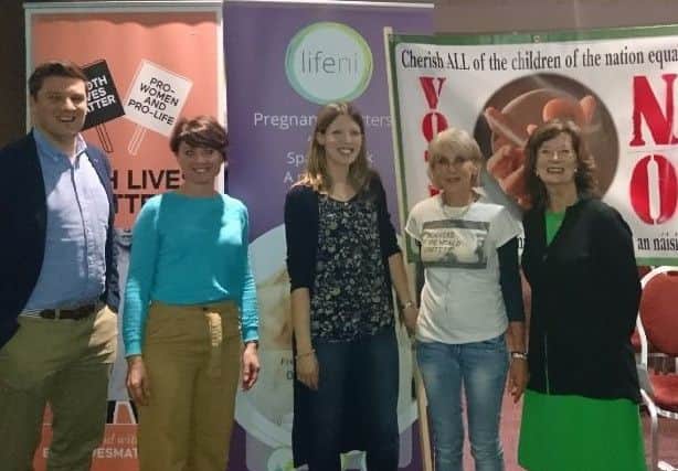 L to R, David Smyth and Dawn Mc Evoy, Both Lives Matter, Marion
Woods, Life NI, Anne Mc Closkey and Anne Bolly, Cherish all the Children
Equally.