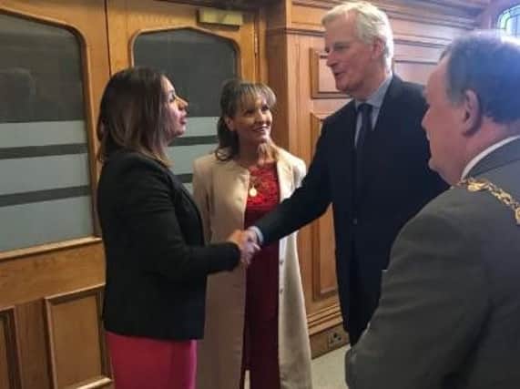 Michel Barnier visiting the Guildhall this morning.
