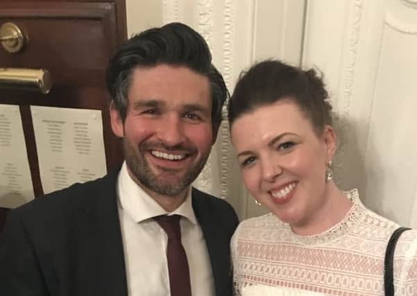 Derry's George Hutton pictured with Derry Girls creator, Lisa McGee, at last week's event at the Irish Embassy.