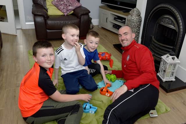 FAMILY TIME . . .  City captain, Gerard Doherty pictured relaxing at home with his children Lennan, Cian and Killian. DER1818GS044