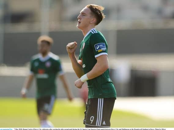 Ronan Curtis netted a first half hat-trick as Derry City brushed off First Division outfit Shelbourne to book their place in the EA Sports Cup semi-finals.