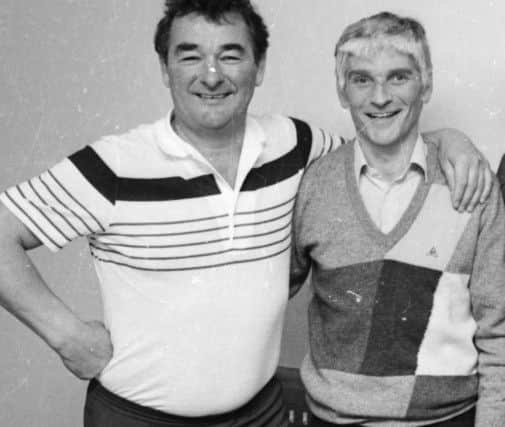 May 1986... Brian Clough and Jobby Crossan pictured at the Everglades Hotel in Derry when Nottingham Forest were in the city to play Derry City in a friendly at Brandywell.