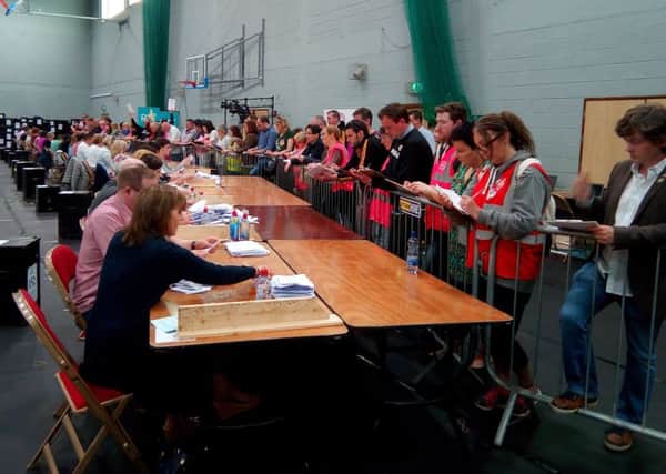 Tallies are taken at the count centre in Letterkenny