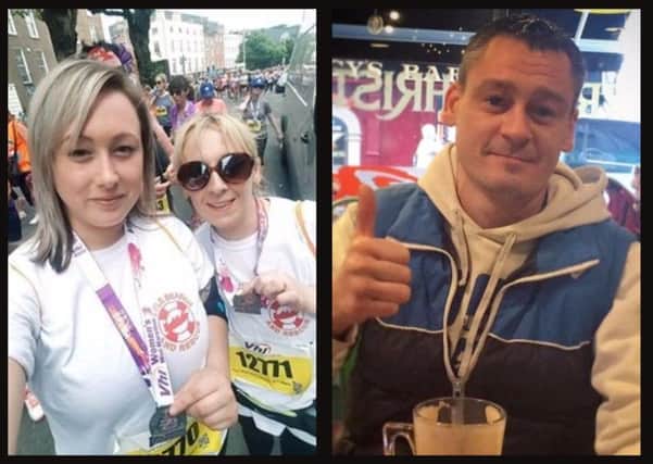 The late Sam Comber (right) and his sister Siobhan Aherne and family friend Katie Beattie pictured after completing the mini-marathon.
