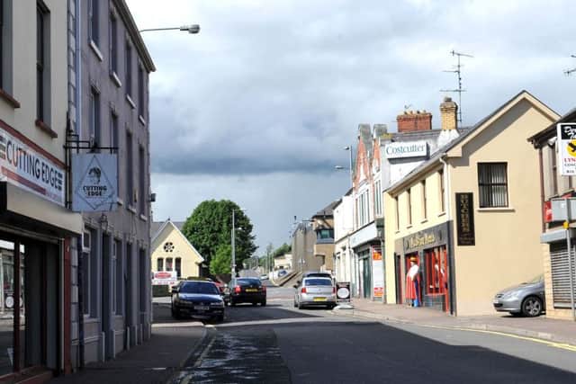 Castlederg, with its disused PSNI station in the middle distance.