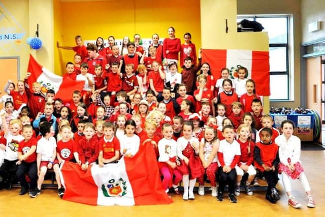 Kids from St. Josephs NS, Rathmullan, will be cheering on Peru on Saturday.