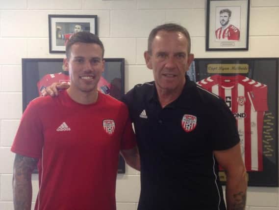 Derry City's latest signing Ben Fisk with manager Kenny Shiels.