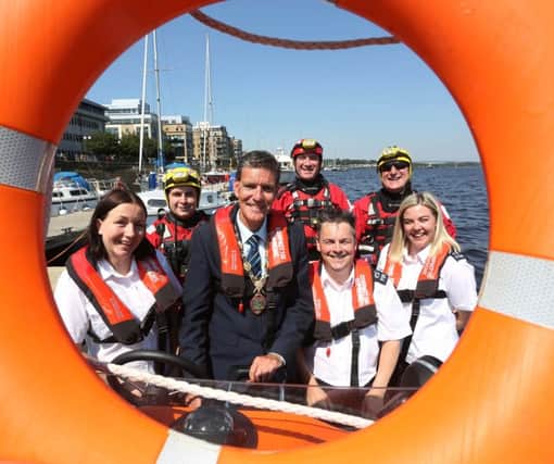 Mayor of Derry City and Strabane District, Councillor John Boyle, pictured with Foyle Search and Rescue volunteers, front from left, Tina McKeegan, Stephen Twells and Rachael Dobbins. Back, from left, are Conor Hargan, Paul McCafferty and Paul Smith.