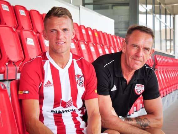 Derry City boss, Kenny Shiels pictured with his son, Dean who has signed a one and a half year deal with the Brandywell club.