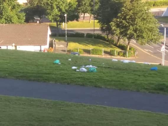 The rubbish strewn on the grass along Fahan Street.
