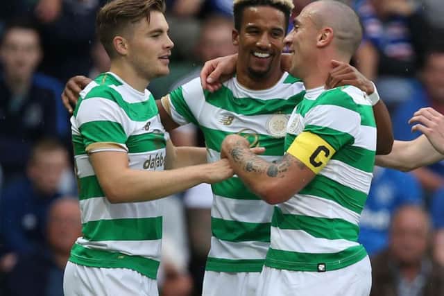 In 105 games, Scott Sinclair (centre) has netted 43 times for Celtic.