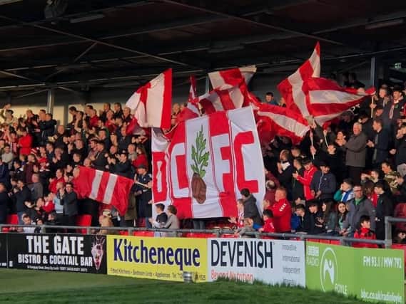 A section of the Red Partisans Ultras pictured at the Shamrock Rovers v Derry City match at Brandywell back in April.